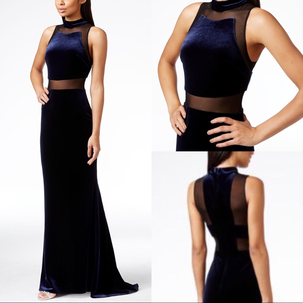 ❗️STUNNING Betsy & Adam Velvet illusions gown Blue
